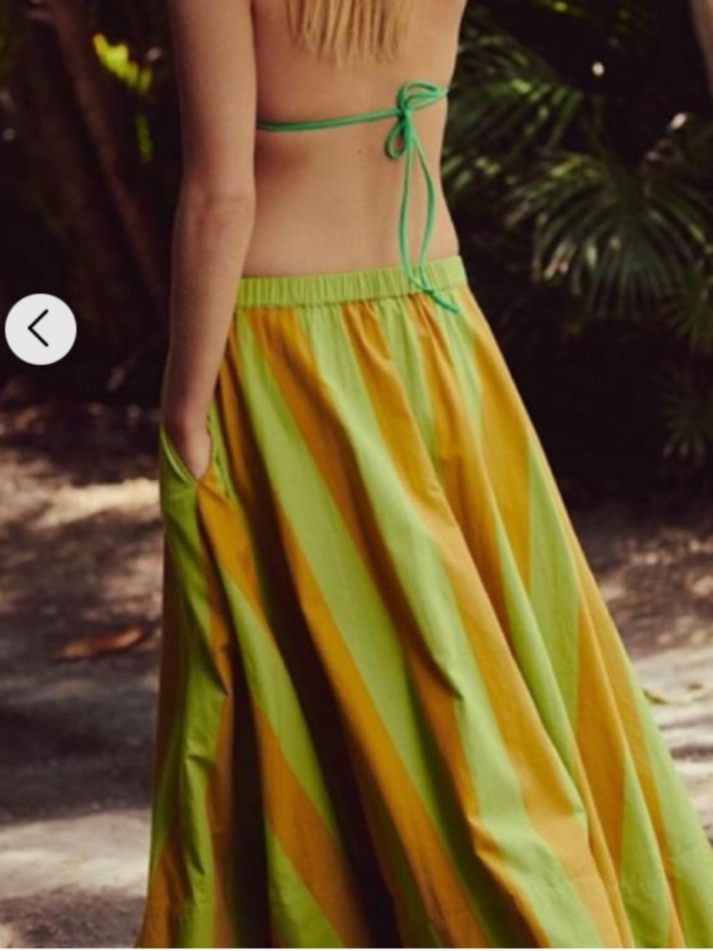 Free People Small S striped skirt Lowen cotton midi green mustard - Picture 2 of 8